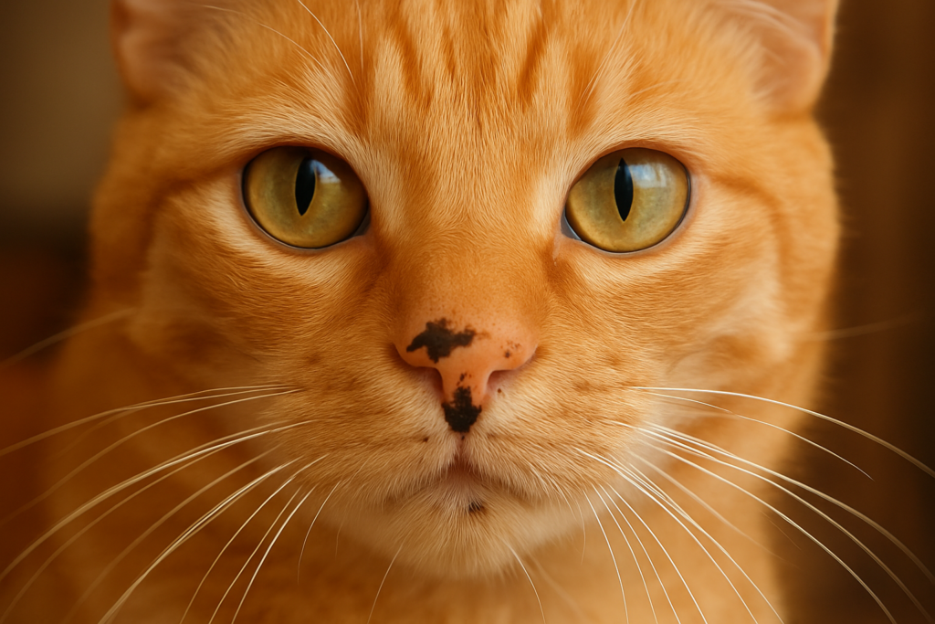 close up penampakan bintik hitam di hidung kucing